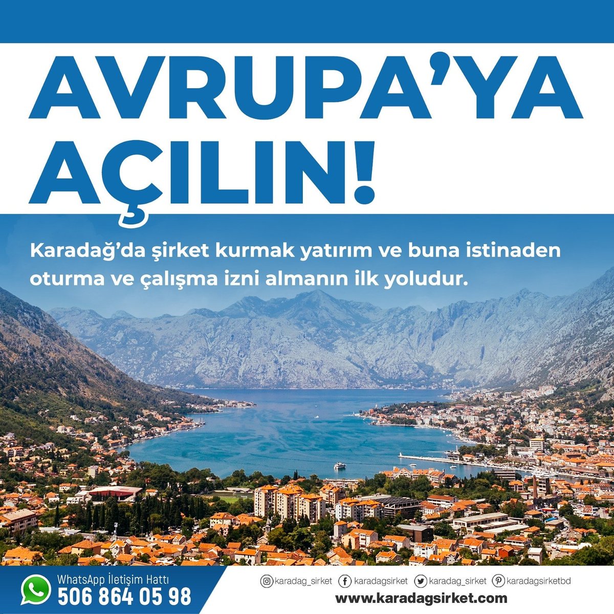 Karadağ Avrupa'ya açılan kapınız!
Karadağ'da kuracağınız şirketinizle Avrupa pazarlarına kolaylıkla ulaşabilirsiniz. 
#şirketkurmak #girişimcilik #karadağ #karadagsirket #çalışmaizni #oturmaizni