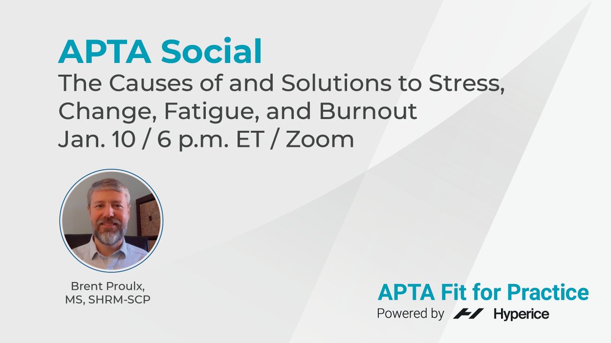 APTA_official's tweet photo. Join us as we explore the impact of stress, fatigue and burnout on rehab professionals in the clinical setting, and what you can do to help yourself and your team overcome these burdens and return to well-being and engagement. https://t.co/lJjYmhq00O #APTAFitforPractice https://t.co/P9PQE0eK0R