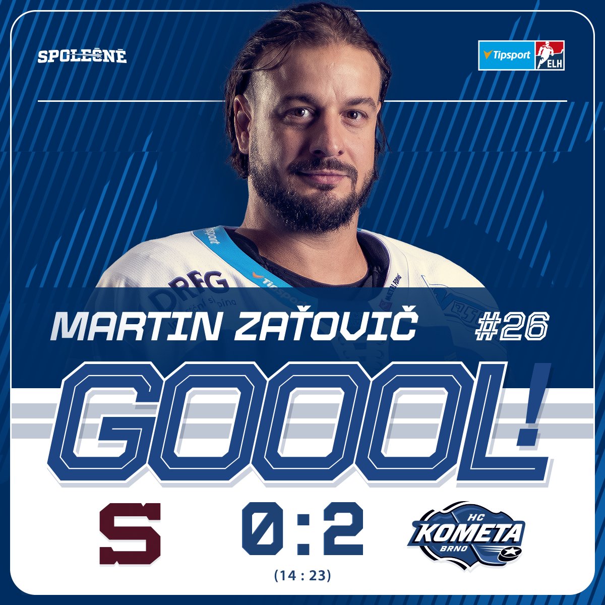 HCKometa's tweet photo. ⏰14:23 | GÓÓÓÓÓÓÓÓL! 🚨 

Ihned po buly navyšujeme vedení, mezi betony překonal Saláka osamocený MARTIN ZAŤOVIČ!💥

#SPAvKOM 0:2 #TELH https://t.co/mFmiu97arW