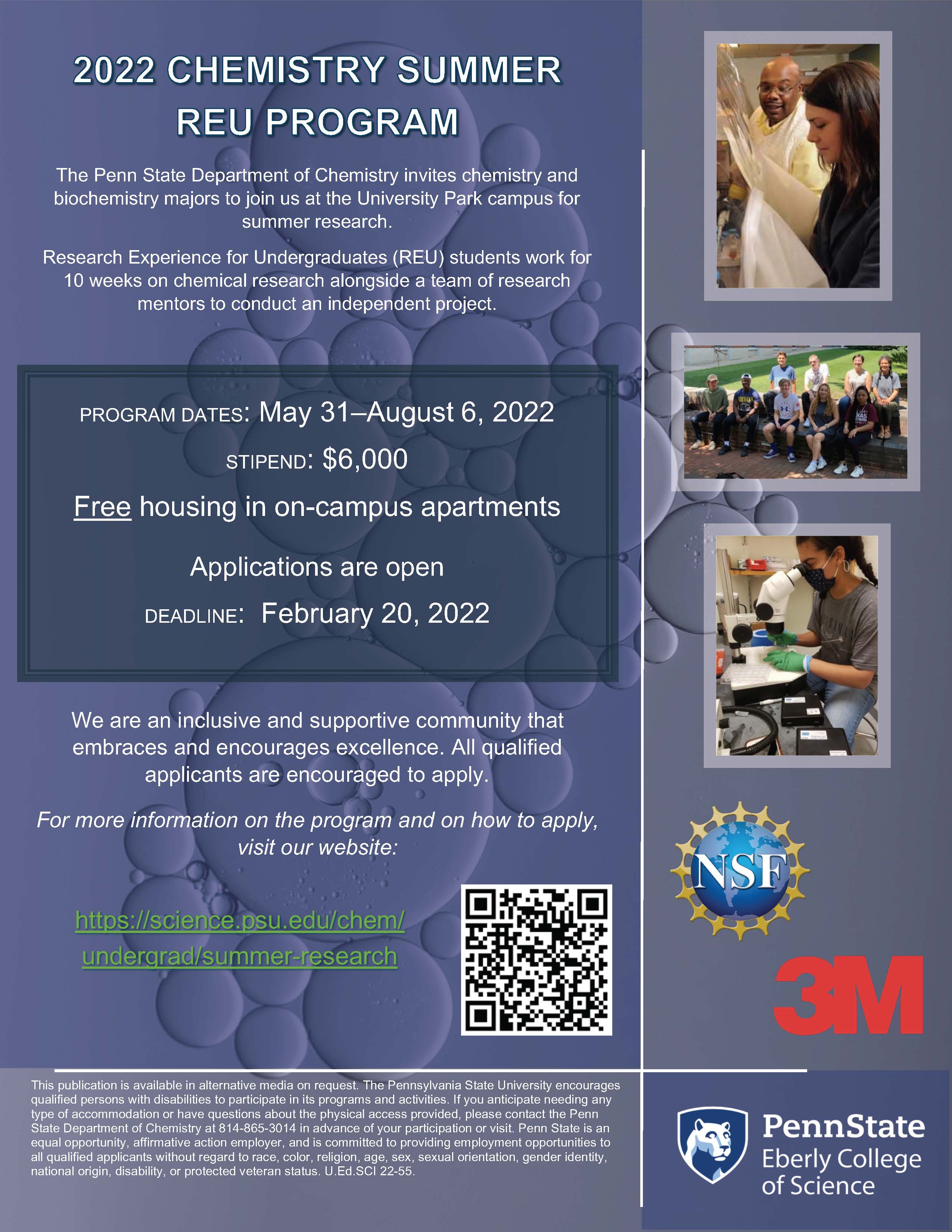 Summer REU opportunity at Penn State TO THE BOOKER LABORATORY