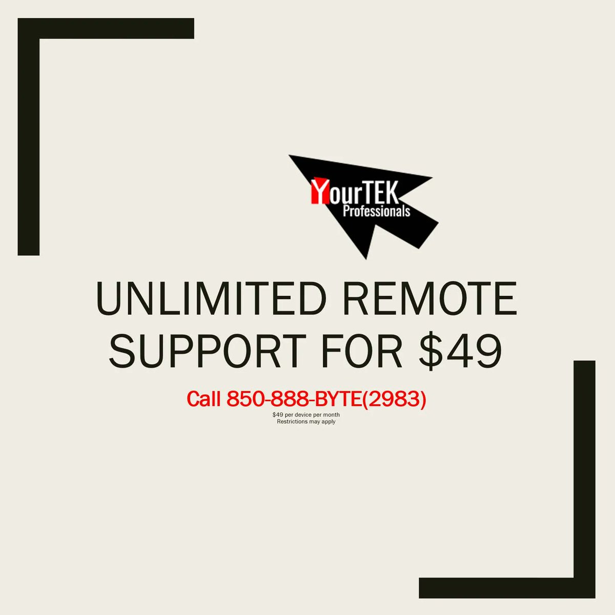 5starculture's tweet photo. Unlimited Remote Support by YourTEK Professionals

We are offering a great deal during the month of April. Get unlimited remote support for only $49/month per device. Contact us to get started today!
https://t.co/v6AeyI91HN https://t.co/zhg32fB6eB