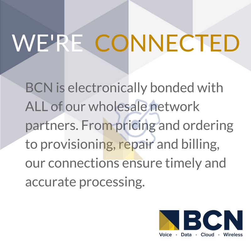 BCNTelecom1's tweet photo. We're Connected. BCN is electronically bonded with ALL of our wholesale network partners. Ensuring timely and accurate processing! #bcn #wholesalenetworkpartners https://t.co/qPVgAoGKcO