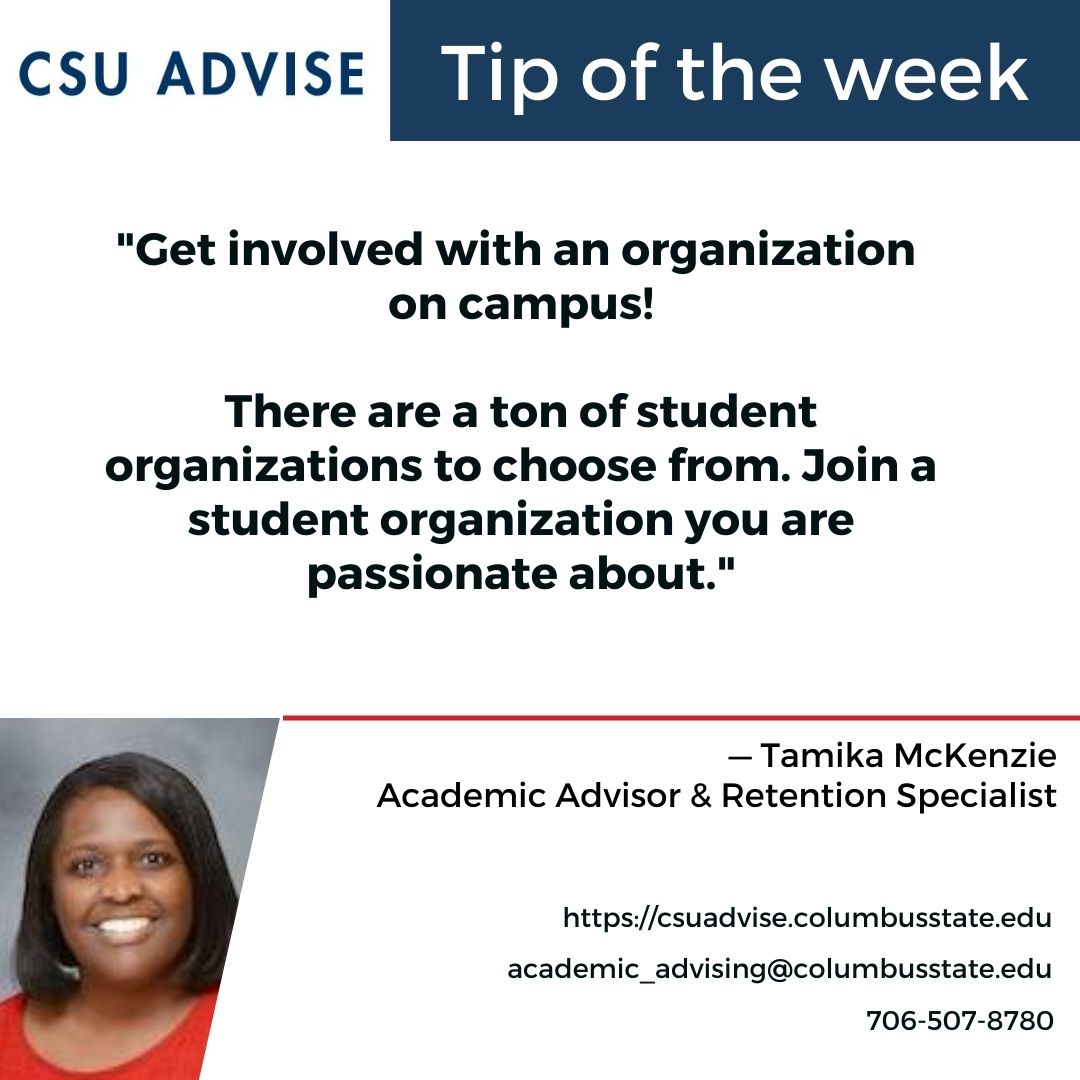 CSU_ADVISE's tweet photo. Today's Tip of the Week comes to us from Tamika McKenzie, our Academic Advisor/Retention Specialist for Psychology, Sociology, and Criminal Justice. https://t.co/wxWQR6mHje