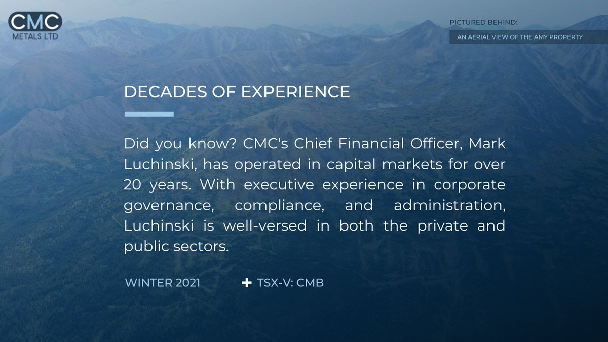 cmcmetals's tweet photo. CMC's #CFO, Mark Luchinski, has operated in capital markets for over 20 years. With executive experience in corporate governance, compliance, and administration, Luchinski is well-versed in both the private and public sectors. https://t.co/TxWNFzex5X

$CMB #Mining #PrivateSector https://t.co/HO6Q91ODtS