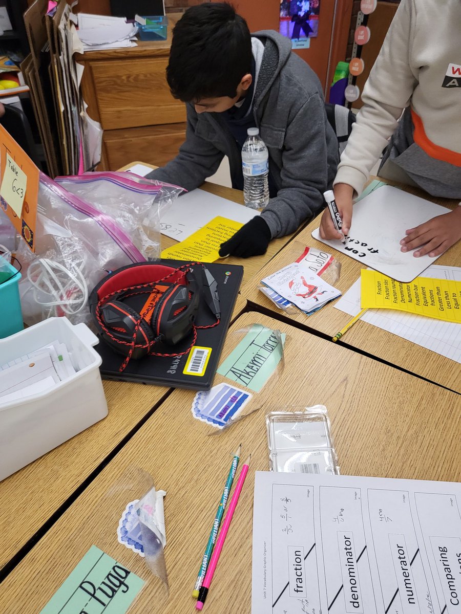 Rocks4th's tweet photo. First day back and my kids are working hard at a fraction vocabulary game. 
@Crestwood2021 
@HCPSElemMath1 https://t.co/evHGgblZlF