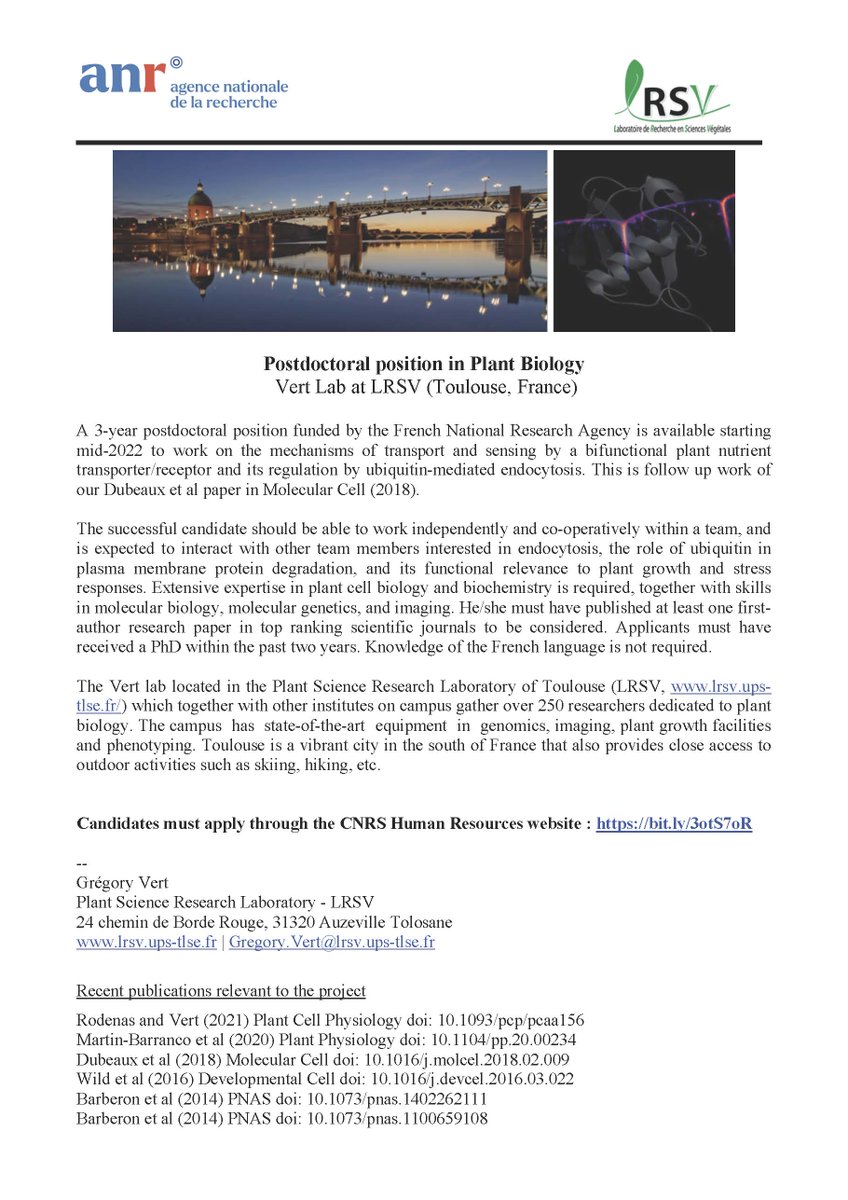 LRSV_Toulouse's tweet photo. PLS RT ! 10 days left to apply !! Postdoc position at @LRSV_Toulouse in Greg Vert’s lab to work on the mechanisms of nutrient transport/sensing and its regulation. Follow up work of @MolecularCell paper doi:10.1016/j.molcel.2018.02.009. Apply here : https://t.co/cMYEZcYTw3 https://t.co/a8bvYUoA0f