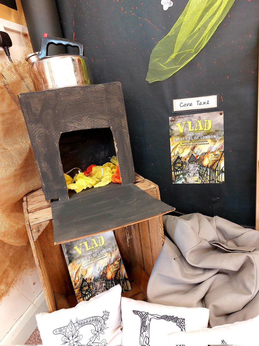 miss_stead's tweet photo. New term, new reading corner! Can you guess what Year 1 are learning about this half term? 🍞🐀🔥🌆🧨🧀 https://t.co/PJrrIpdyXG