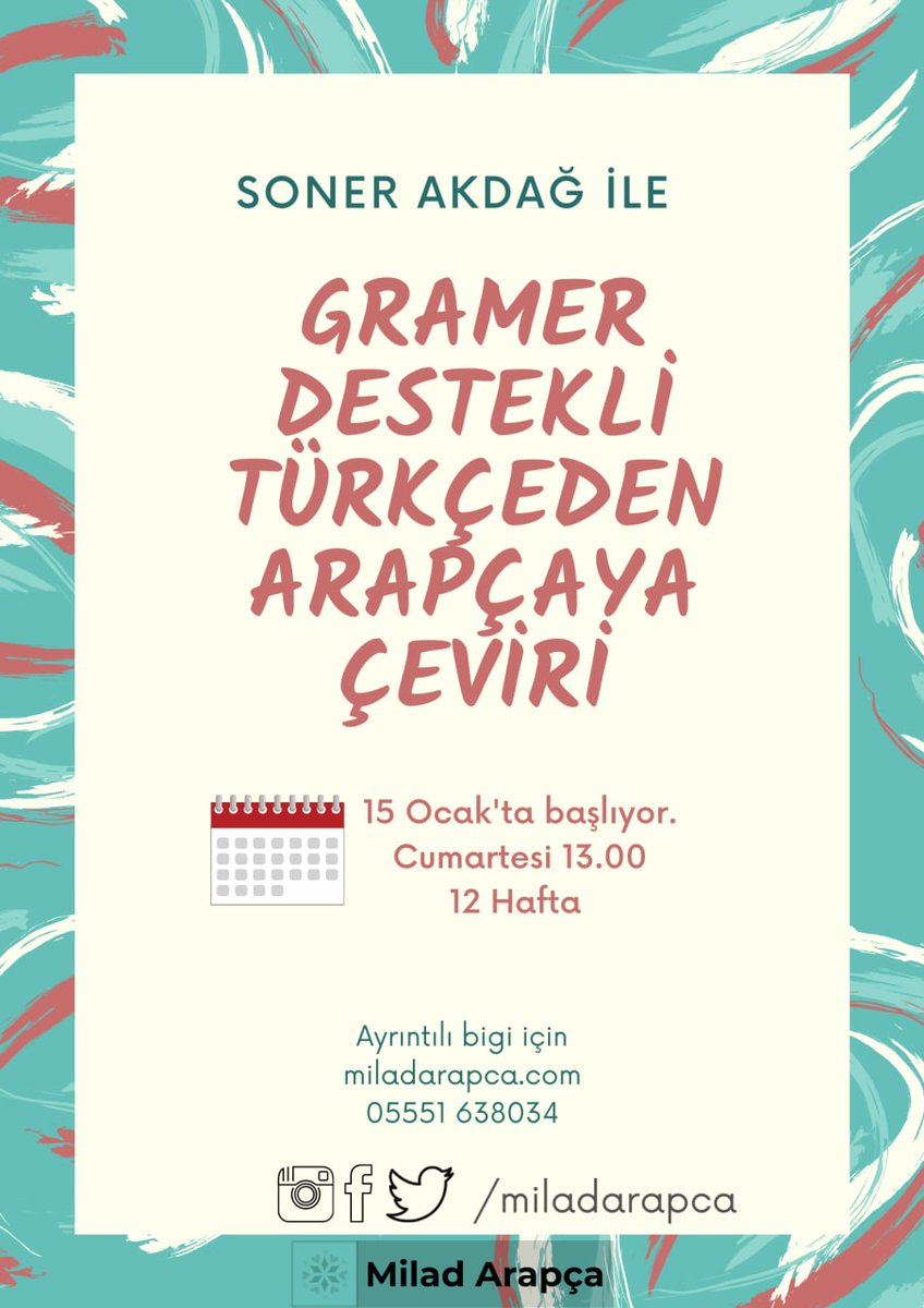 Milad Arapça olarak Yeni dersimiz ile karşınızdayız :) 
Detaylı bilgi için dm üzerinden ulaşabilirsiniz