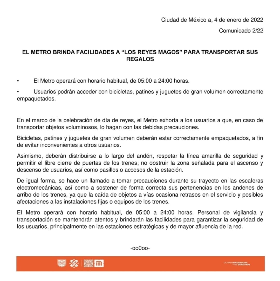 MetroCDMX's tweet photo. El Metro brinda facilidades a los “Reyes Magos” para transportar sus regalos. https://t.co/BaZsMOOoYO
