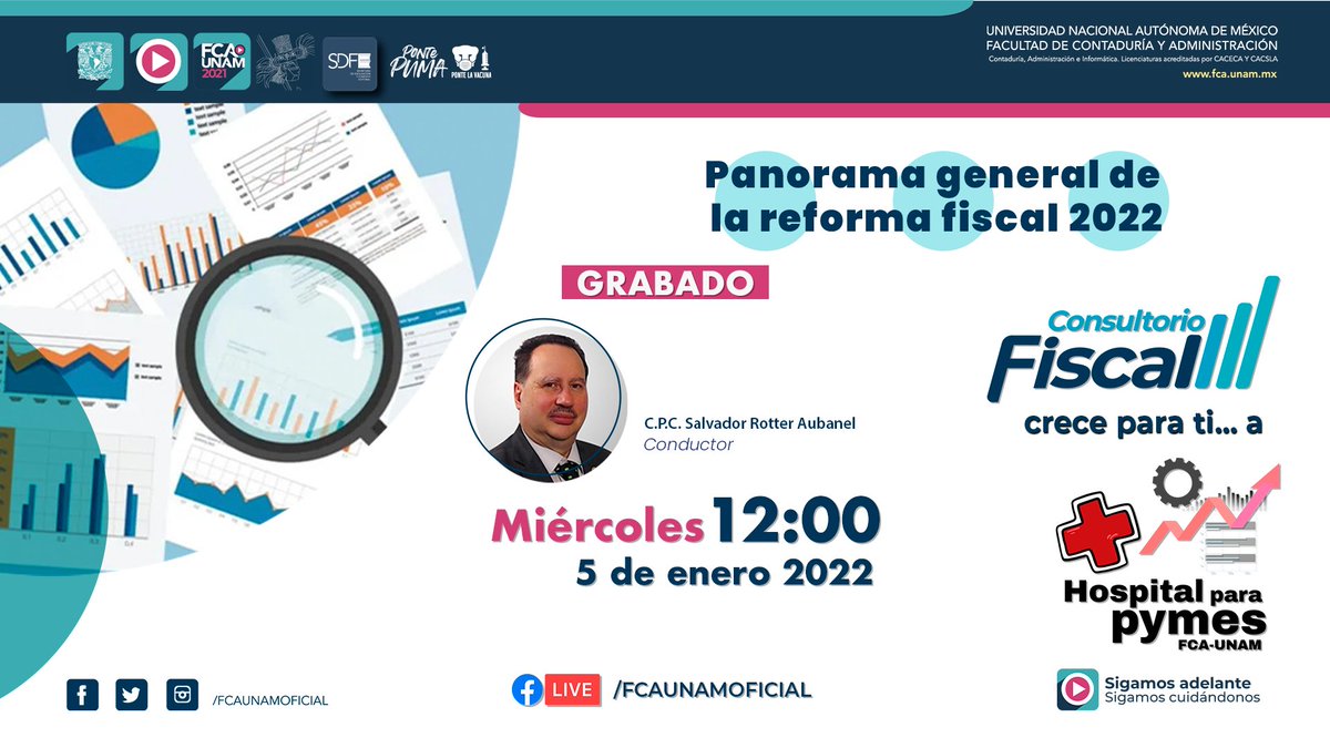 Consufiscal's tweet photo. Comenzamos con el primer programa de 2022, este miércoles a las 12:00 horas por Facebook Live. Busca FCAUNAMOFICIAL. https://t.co/EVkctYx1Ea