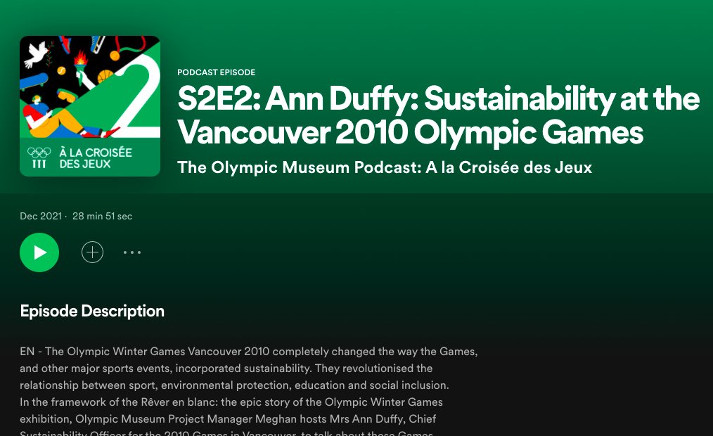 open.spotify.com/episode/3UktcY…
Hello 2022! Check out my podcast interview on how Vancouver2010 innovated, problem solved and delivered the Winter Games with sustainability benefits and legacies. Our approach continues to evolve with the UN Sport for Climate Action Framework etc. Enjoy!