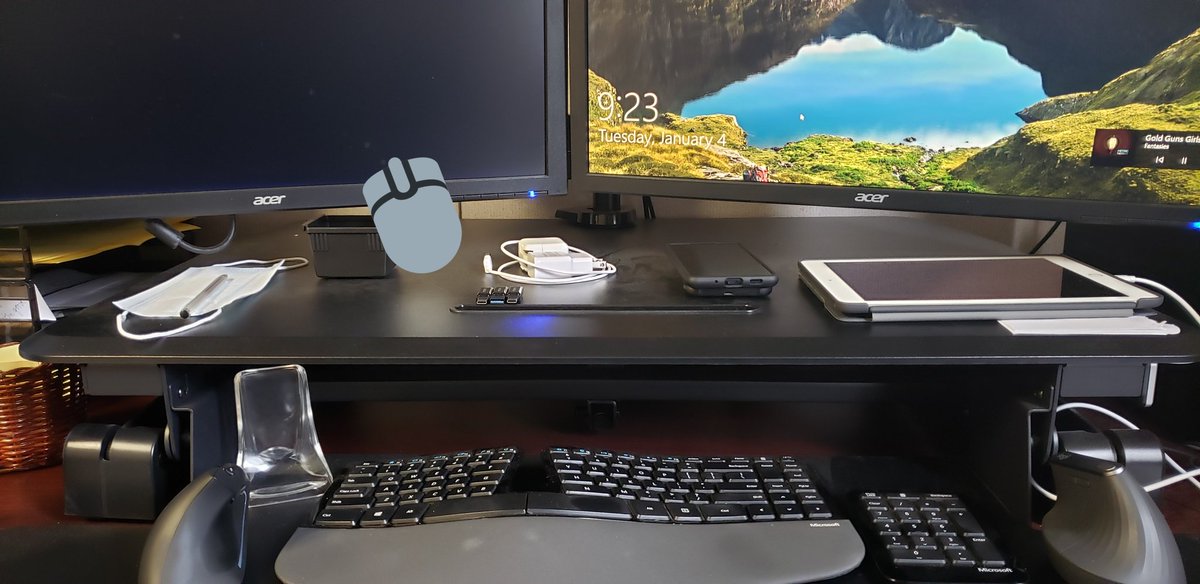 Back to work after my wife and I dealt with the rona. She had it much worse than I did, thankfully we were prepared and it wasn't as bad as it could have been.

Listening to Metric, they freaking rock. This should be a good day.

#backtowork #dualmice #dualmonitors #metricband