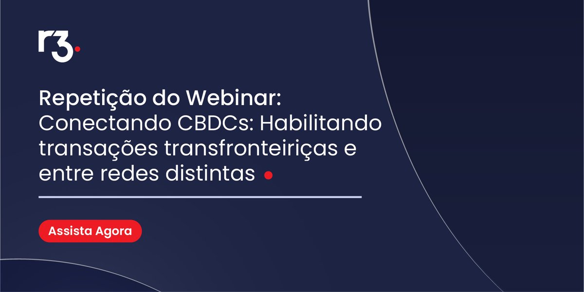 Assista a este replay do webinar onde especialistas da R3 compartilham os aprendizados do Grupo de Trabalho de #CBDC (Moedas Digitais soberanas, emitidas por um Banco Central) no contexto de tecnologia, regulamentação e racional de negócios. bit.ly/3eN6bo4