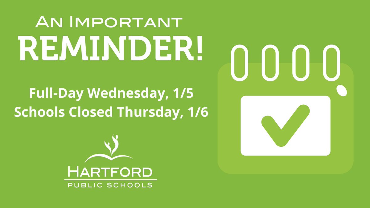 HPS Families and Staff: As a reminder, Wednesday, January 5 is a full-day and schools are closed Thursday, January 6 (Three Kings Day.) We look forward to seeing all our beautiful and capable students, when school resumes on Friday, January 7. 🤗