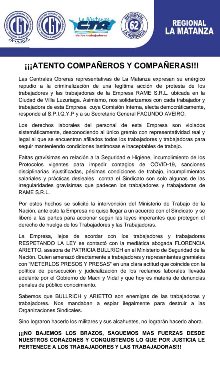 62dematanza's tweet photo. @MgKarinHiebaum @florenciarietto Actúan en contra de cualquier derecho laboral y mienten. Estigmatizar y criminalizan un legítimo reclamo gremial. https://t.co/3k3YKtxvIj