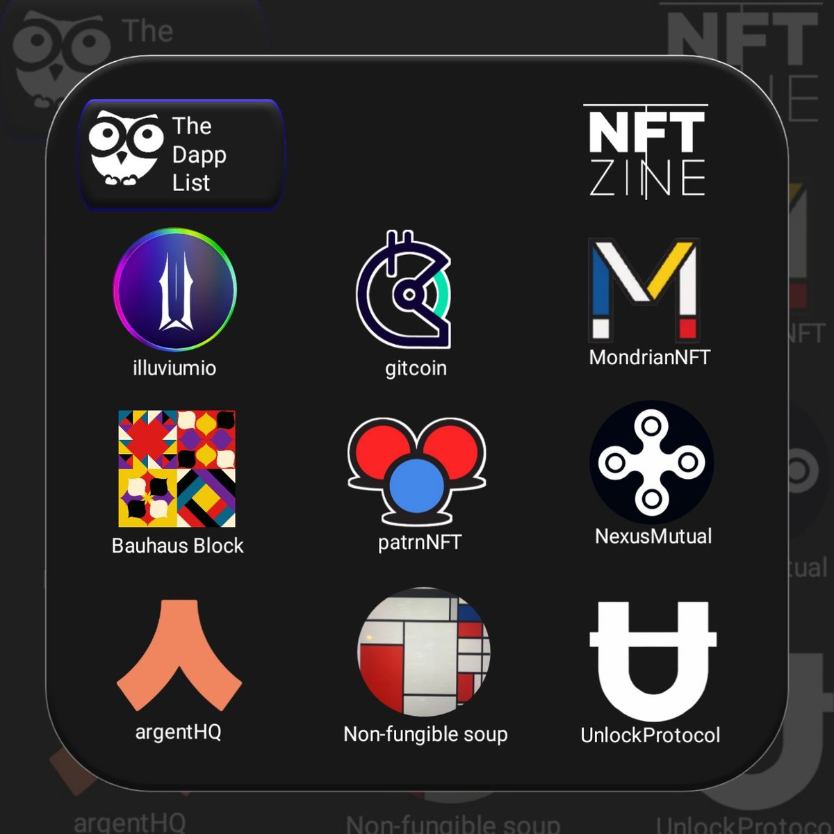 Starlzgirl's tweet image. Here are the projects curated this week on TheDappList.com by @thedapplist:
•Illuvium
•Mondriannft
•Gitcoin
•BauhausBlocks
•PatrnNFT
•NexusMutual
•Argent
•Non-Fungible Soup
•UnlockProtocol
 •NFTzine etc.
#Traversetoweb3
#blockchain #crypto #dapps