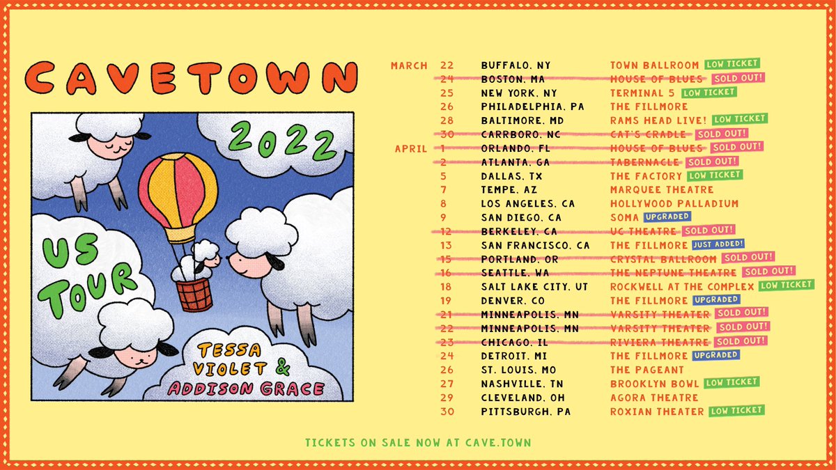 CAVETOWN's tweet photo. hi besties tickets are going fast for my US tour with @TessaViolet and @gracefuladdison !! let's all stay safe and look out for each other so we can have the best time at these shows ❤️ 
https://t.co/YjjNH2Hl0k https://t.co/wRkcphhQqK
