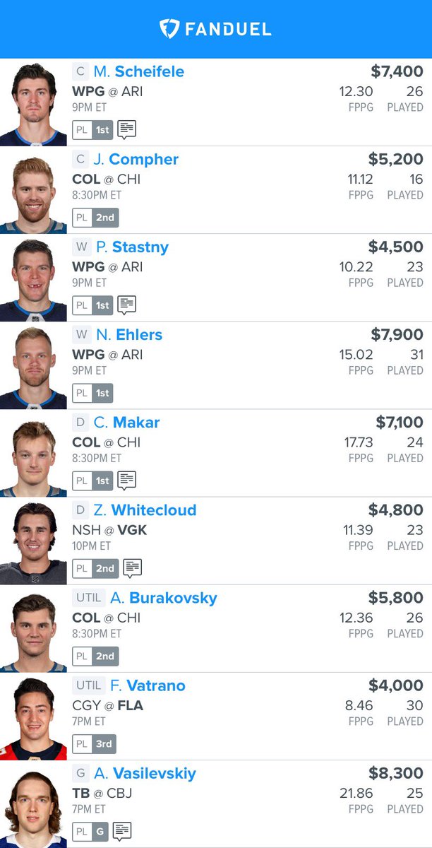TheFD_Prophet's tweet photo. Tonight’s #FREE Lineup courtesy of the newest member of our team, NHL specialist @josh_izenberg
#ProphetArmy
FD NHL Main 👇 7pm https://t.co/vBZXItHFEc