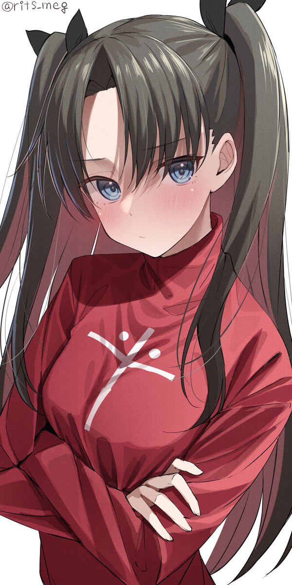 tohsaka rin 1girl solo long hair blue eyes white background black hair looking at viewer  illustration images