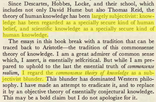 PhilosophyPub's tweet photo. Alright, here’s a 🧵 on #Popper’s Objective Knowledge &amp; why it’s still relevant to #epistemology today. #Philosophy

P’s starting points you need to bear in mind to understand what he’s on abt:
1. There’s no certain knowledge
2. ‘Belief’ (or anyth subjective) shld be irrelevant https://t.co/XLAjufocdK