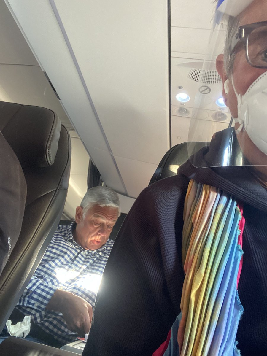 Tracie_Cone's tweet photo. Boo to this guy @AmericanAir who walked around the 1st class cabin just now and chatted with the flight crew. Then coughed at his seat. #maskup #ididntpayforthis https://t.co/VC1FaNGf3c