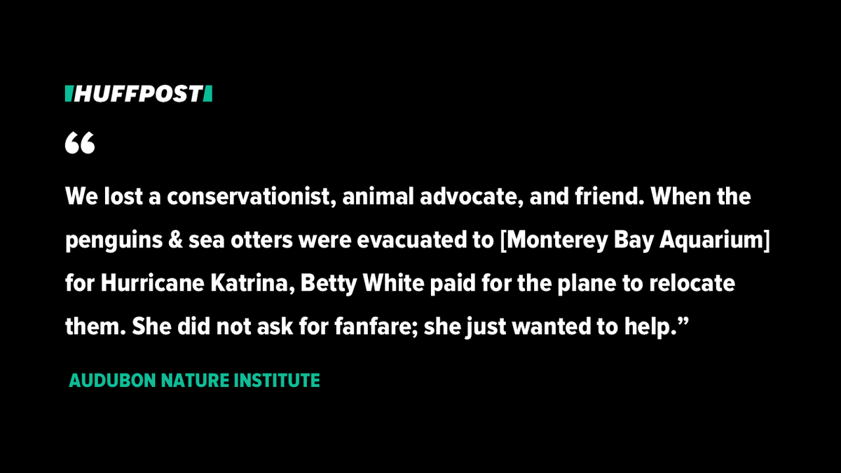 HuffPost's tweet photo. The beloved “Golden Girls” star was remembered fondly by the Audubon Aquarium of the Americas after her death on Friday. The aquarium said she paid for a private plane to relocate otters and penguins in the aftermath of the 2005 hurricane. https://t.co/ha3q1Z7mW6 https://t.co/BwzACeE2d0