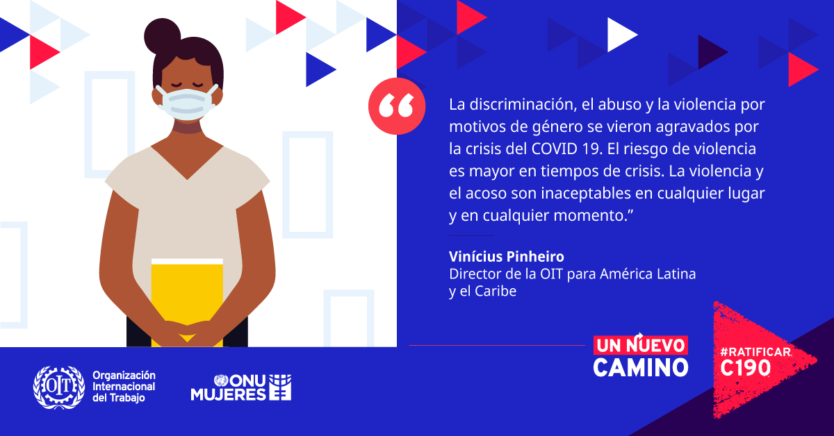 ONUMujeres's tweet photo. La pandemia de COVID 19 ha sido un triste recordatorio de la realidad para muchas mujeres que sufren de violencia y acoso por razón de género. 
#UnNuevoCamino #RatificarC190
ℹ️ Más información: https://t.co/7nMQev6AKE https://t.co/GOTMe4q0NK