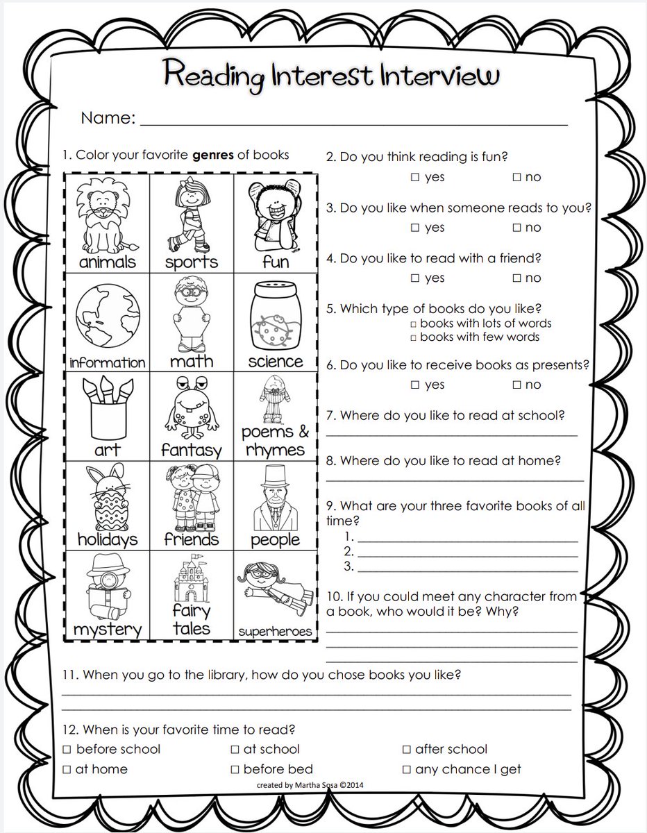 MsMSchuler's tweet photo. Get to know your student better with this reading interest interview! Upon completion, you will have a better understanding of your student's reading interests and habits. #SMUMNEDSE656 https://t.co/dV1ehRPN3S