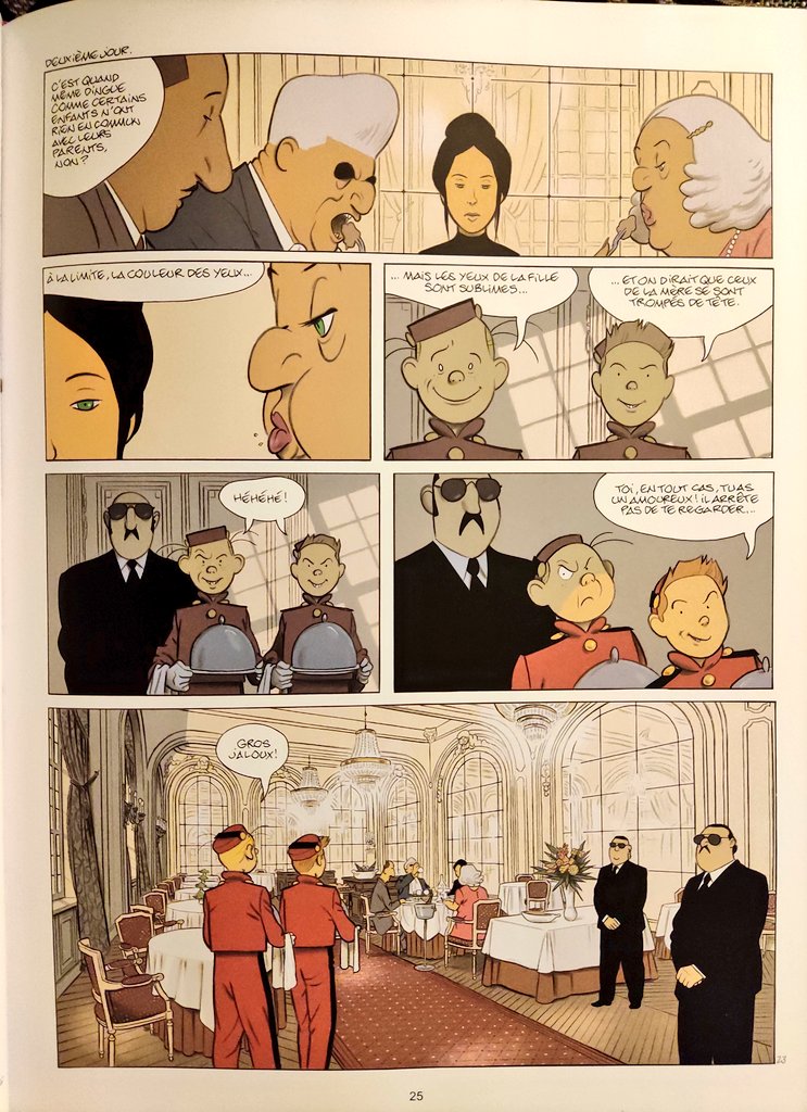 ChopelinP's tweet photo. Un an après sa sortie, lecture de "Pacific Palace", le Spirou de Christian Durieux aux @EditionsDupuis. Une atmosphère de fin du monde dans un palace vidé de ses occupants pour accueillir un despote en fuite. Avec un Fantasio délicieusement insupportable. Une réussite ! https://t.co/2GQIcjoPFJ