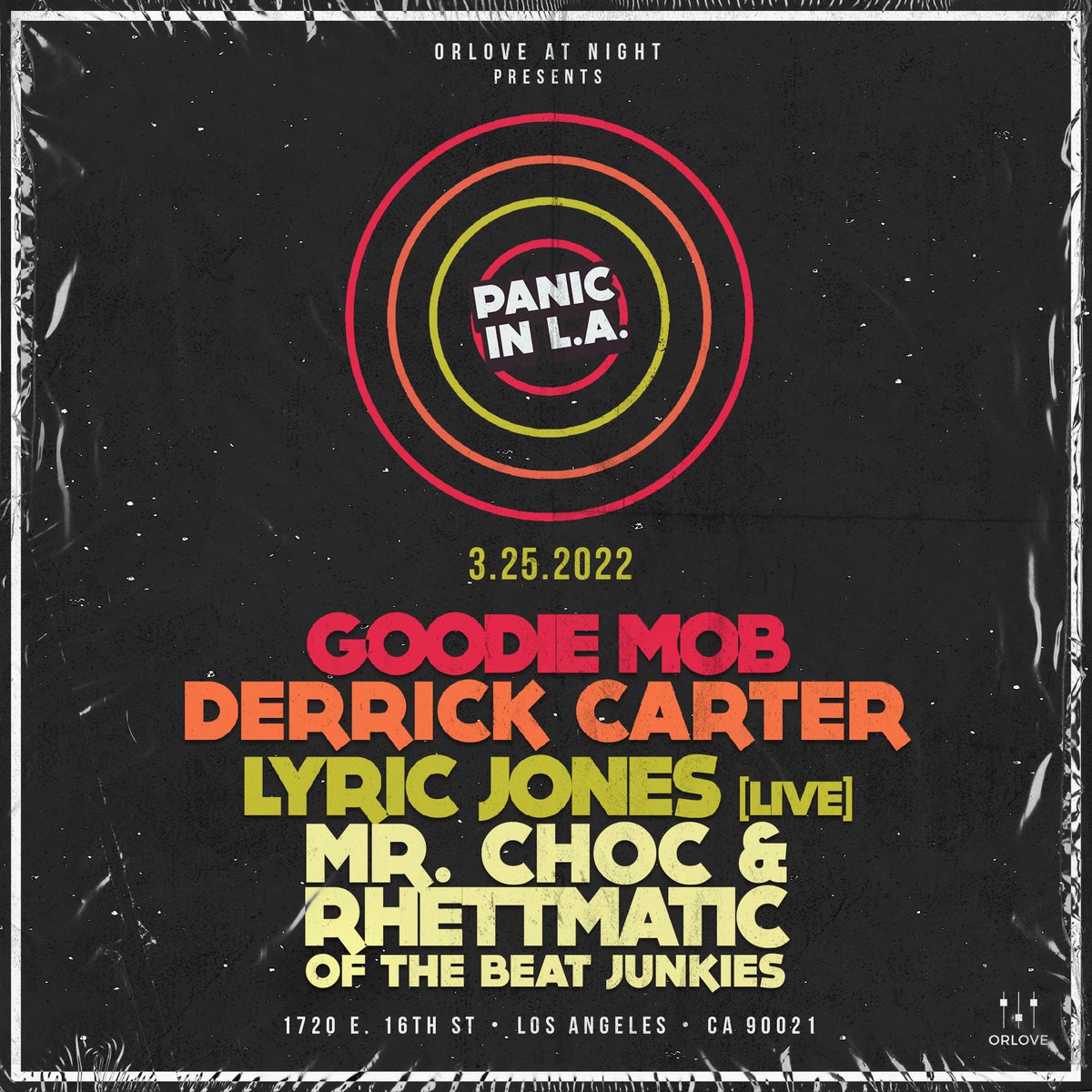 LyricJones's tweet photo. Los Angeles, Mar. 25!
Goodie Mob, Derrick Carter, The Beat Junkies, & Meeee!
Tix on Sale: Thur. 10am PST!
@WeAreOrlove #PanicInLA https://t.co/CLZSpE5VhI