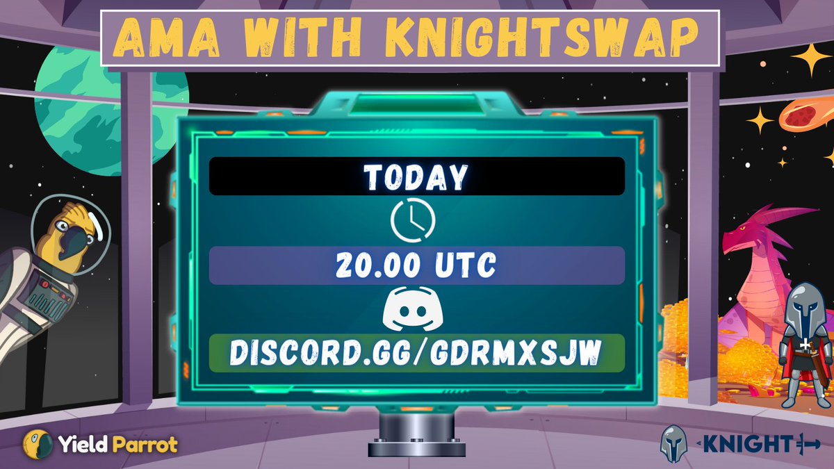 Yield_Parrot's tweet photo. 😈AMA with @KnightEcosystem TODAY! 🛡
We are waiting for you on our Discord so that you learn everything about this amazing project 💪
🗓 TODAY - January, 5th
⏰ 20.00 UTC
📌 https://t.co/HotTKHE0zE
#DeFi #AMA #YieldParrot #KnightSwap #Partnership https://t.co/MbJgBxp6zX