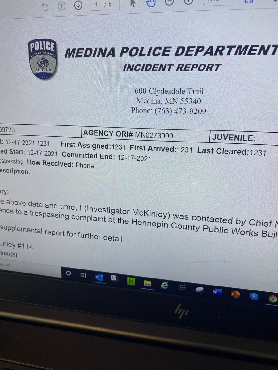 AJInvestigates's tweet photo. Medina police report obtained by ⁦@kare11⁩ shows the ⁦@Hennepin⁩ targeting of photojournalist ⁦@RebsBrannon⁩ for pictures taken of ⁦@HennepinSheriff⁩’s vehicle wrecked in drunken crash was initiated at the highest level of county government. https://t.co/Yix8Tryfk2