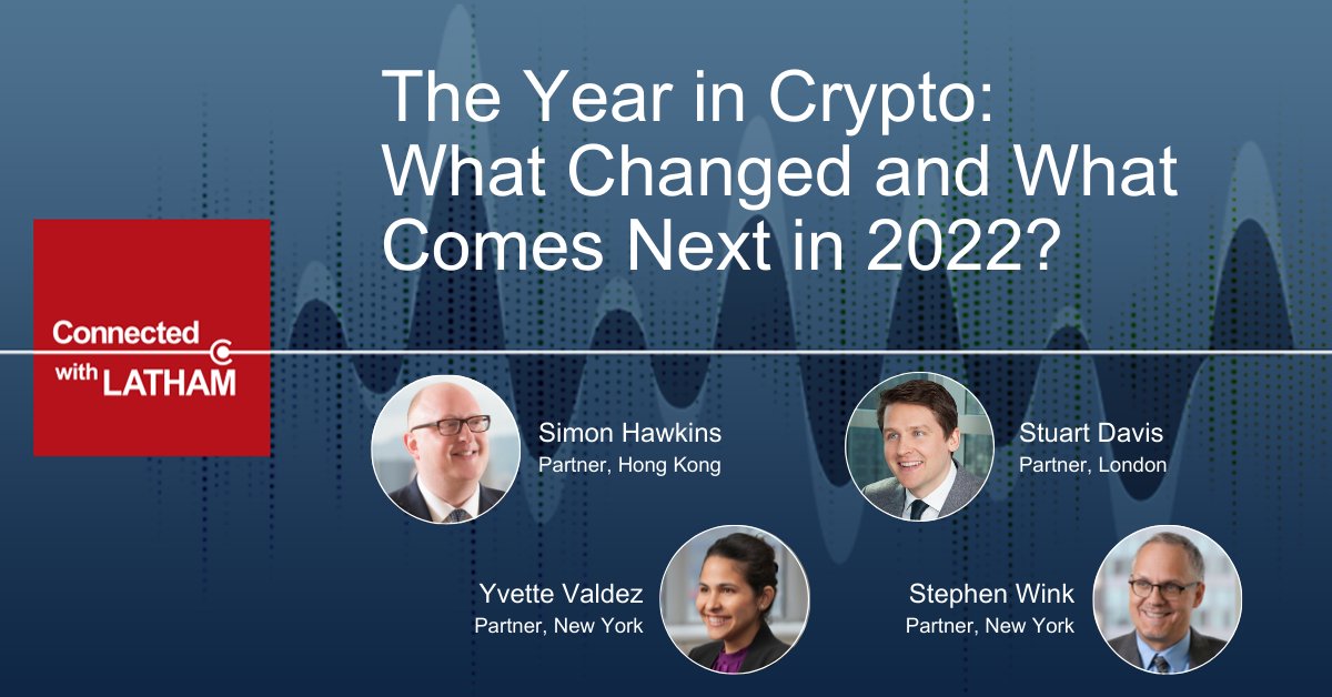 lathamwatkins's tweet photo. #Fintech partners Simon Hawkins, Stuart Davis, Yvette Valdez, & Stephen Wink discuss major developments in #crypto legal & regulatory frameworks in 2021 and look ahead to 2022 in this episode of #ConnectedWithLatham
Apple: https://t.co/RxAp7GKvwh
Spotify: https://t.co/U7y7026Bp2 https://t.co/2HKfhVMx7F
