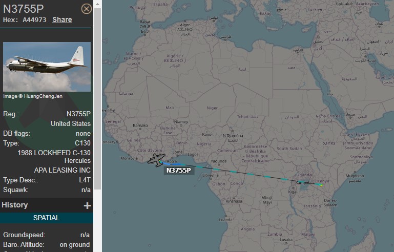 Laurent_Le_Bloa's tweet photo. End of mission in Horn of #Africa for #CIA linked C130 #N3755P
fm #Nairobi #Kenya to #Dakar #Senegal via #Abidjan https://t.co/Bfph310fb9
