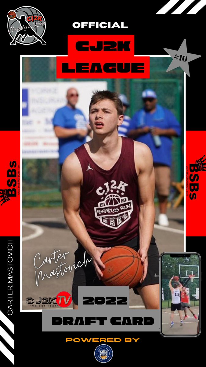 CJ2KLeague's tweet photo. #CJ2KDRAFTCARD22
CARTER MASTOVICH
6'2 G
Class: 2022
CJ2K Experience: 2021 All-Star for EOT.  Top 12 in league scoring. 18.9ppg with career high of 37.  Re-invented the '92 Jordan shoulder shrug &amp; The Pistol Pete no-look. Starred in the best mix tape of 2021.
Nickname: "NASTOVICH" https://t.co/y8ZyASmAIo