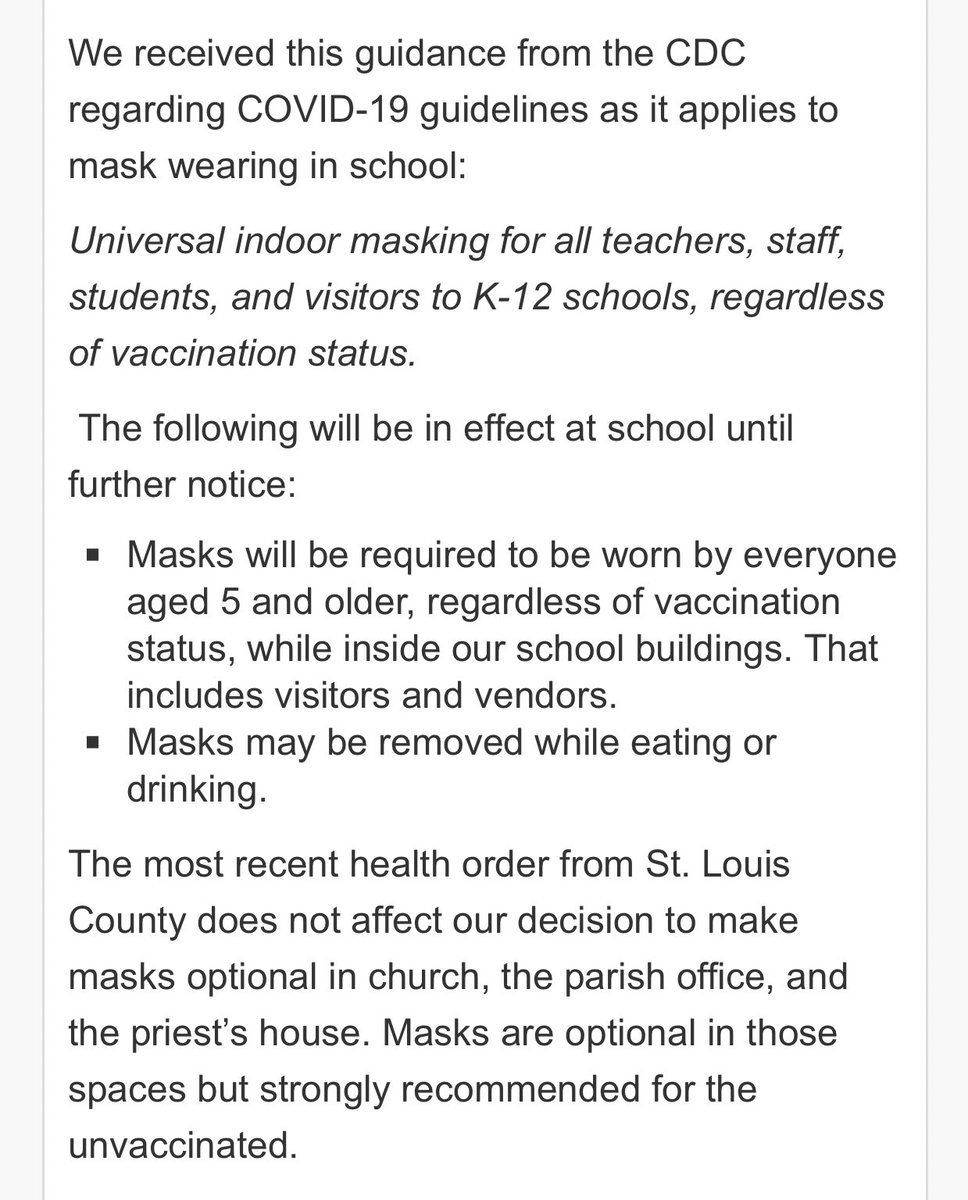 This is the current mask policy at a school Eric Schmitt sends his child(ren) to. Weird that he’s not harassing and threatening this particular school. Maybe it’s because he wants to make sure his child is protected? 🤔