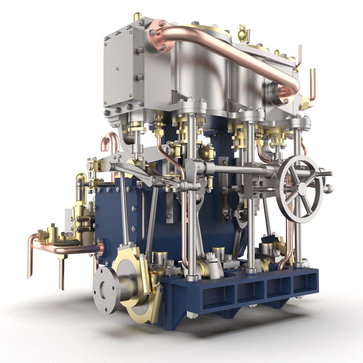 Alibre's tweet photo. 2-Cylinder Compound Steam Engine 
Designed by David Milway in Alibre Design Expert

#alibre #cad #render #cnc #engine #steamengine #locomotive #modelengineering #3dcad #cncmachining https://t.co/UPXjPCRSsj