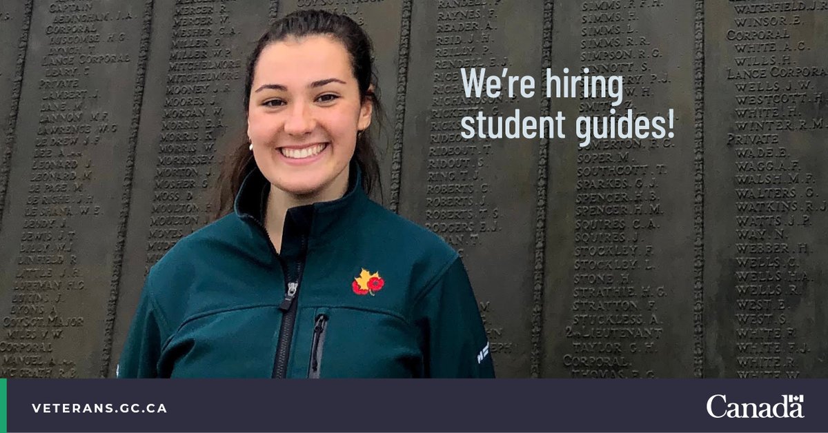 We’re hiring student guides at the #Vimy and Beaumont-Hamel memorials in France.

Applications are open until January 10 for the summer term.

Learn more: 
ow.ly/pnan50H3b3V 

#CanadaRemembers