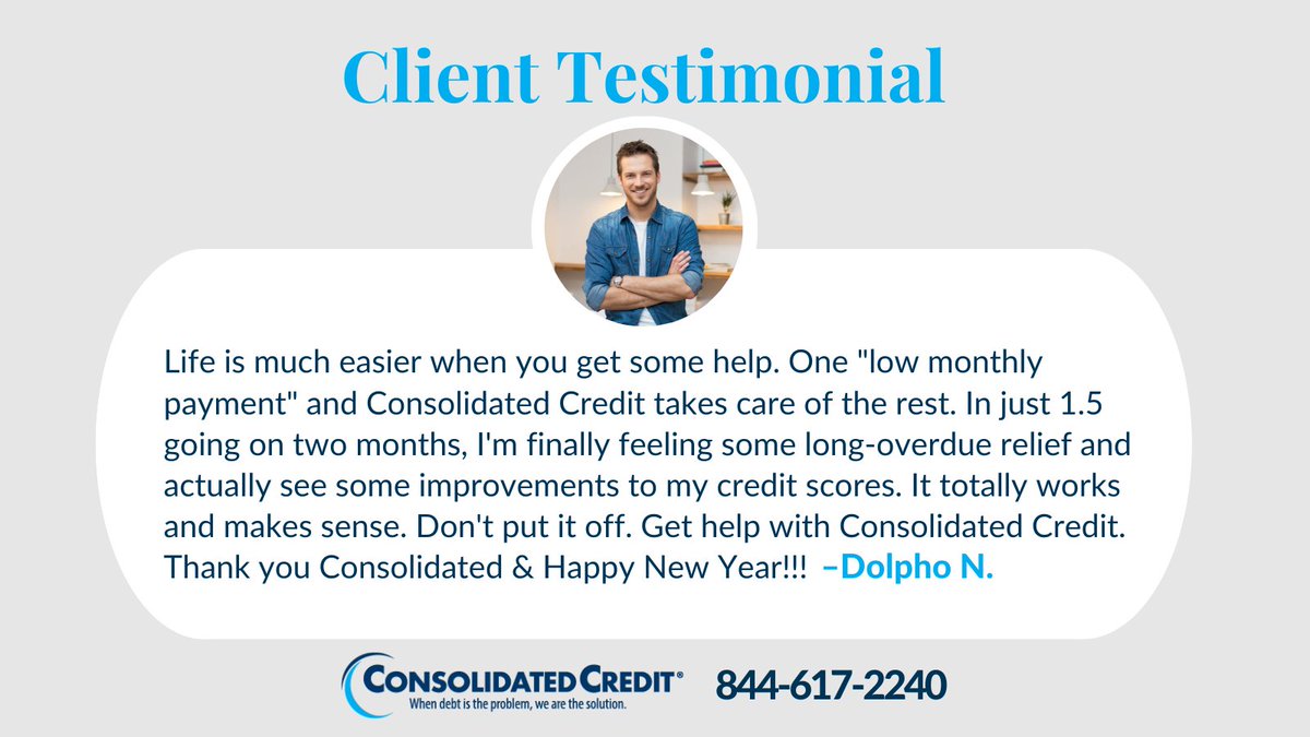 ConsolidatedUS's tweet image. 🔊When debt is the problem, we are the solution.
🙌We’ve helped 10 mil people just like you get out of debt.
❓Is getting out of #debt one of your #NewYearsResolutions? ☎️Call us. We&apos;d love to help you. 

#FinancialResolutions #DebtSucks #DebtReliefisPossible #ConsolidatedCredit