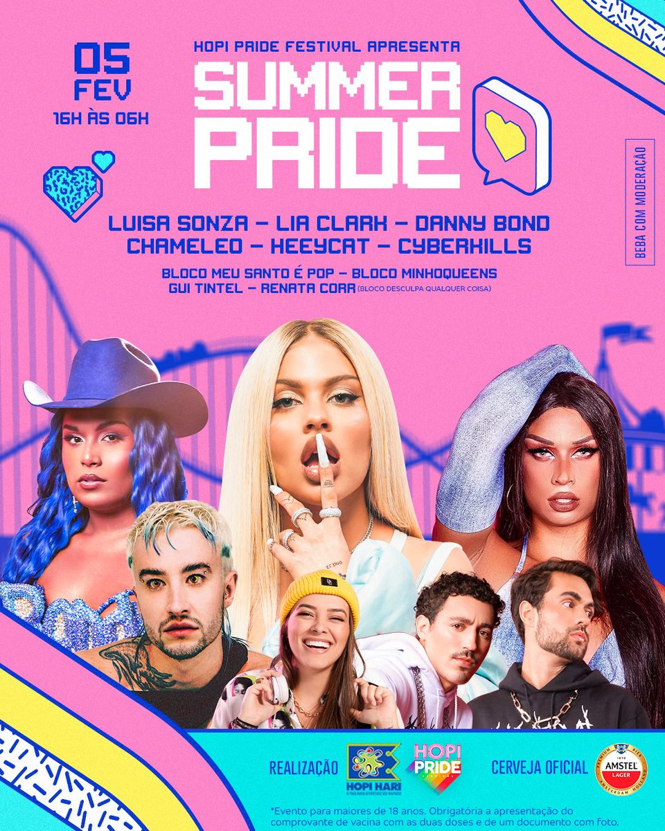 hopipridefest's tweet photo. VEIO AÍ! Com vocês o line-up da nossa edição especial de verão que acontece no dia 05/02. 🌈💃

Bon bini ao Summer Pride: @luisasonza, @liaclarkoficial, @dannybondd, @chameleo_, @cyberkillsmusic, @heeycat, @guitintel, @souminhoqueens e @MeuSantoPop1.

Vendas no site do @hopihari! https://t.co/CJOmeky4yf