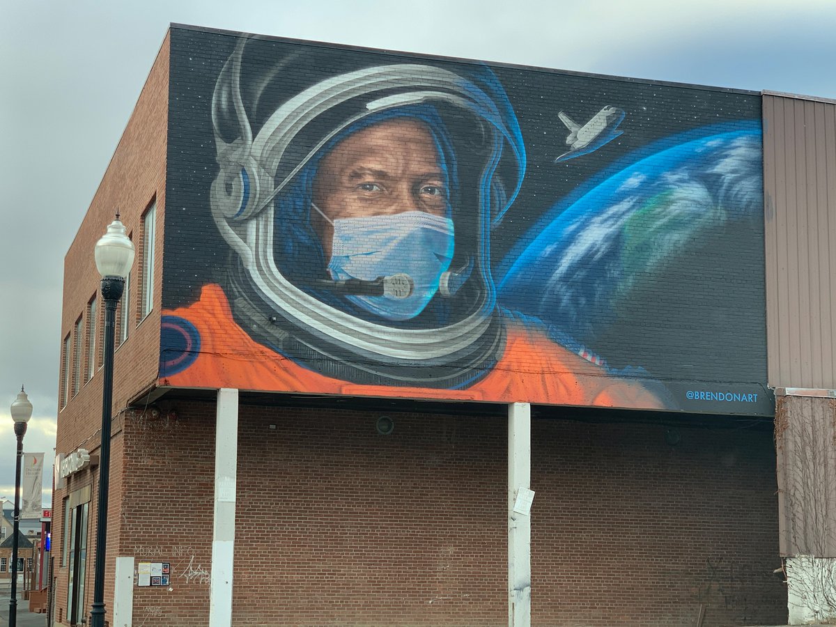Hey North Country ADK Coast + #NY21 peeps, please mask up + stay safe our there! We care about you! Reach for the Stars! Michael Anderson mural by <a href="/brendonart/">BrendonPalmer-Angell</a> + photoshop by <a href="/d_battinelli/">Damian Battinelli</a> Betty Little Arts Park, Plattsburgh, NY
