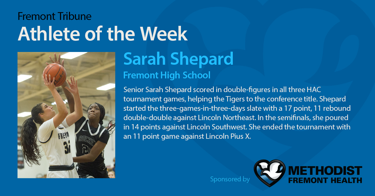 Congratulations to Sarah Shepard, our Athlete of the Week! @fpsnebraska @FHSBoosterClub_ @FHSTigerGBB #nebpreps