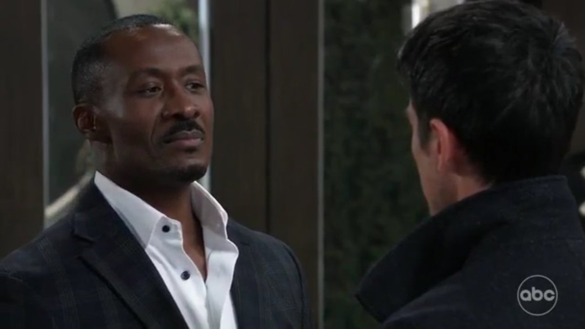 antigonea's tweet photo. I had to take this pic of Shawn's back because <chef's kiss>. First order of business for the new owner of The Invader-exposing shady practices at Cassadine Industries.. #ShawnButler #NikolasCassadine #Nava #GH https://t.co/NkaIpK1E8s