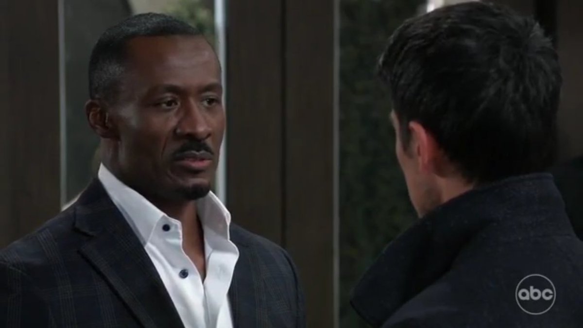antigonea's tweet photo. I had to take this pic of Shawn's back because <chef's kiss>. First order of business for the new owner of The Invader-exposing shady practices at Cassadine Industries.. #ShawnButler #NikolasCassadine #Nava #GH https://t.co/NkaIpK1E8s