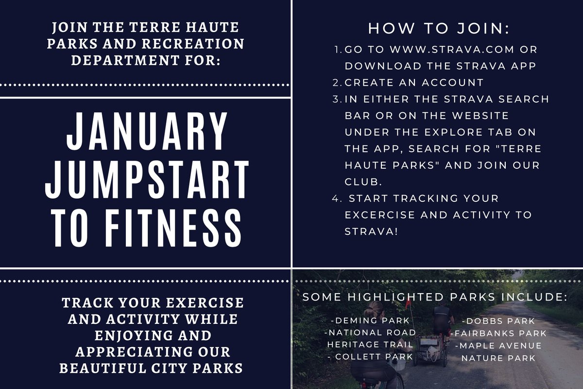 TerreHauteParks's tweet photo. Join our #StravaClub for #JanuaryJumpstartToFitness
https://t.co/i20Wo6hIdp to join! https://t.co/qs0smYjB93