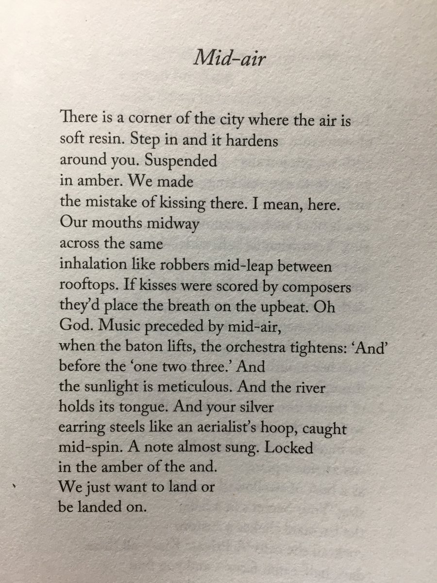 Tonight's masterclass in creating different effects through line breaks is this stunning opener from <a href="/CarolineBirdUK/">Caroline Bird</a>'s Forward Prize-winning book The Air Year (Carcanet, 2020), one of my favourite collections of recent times.