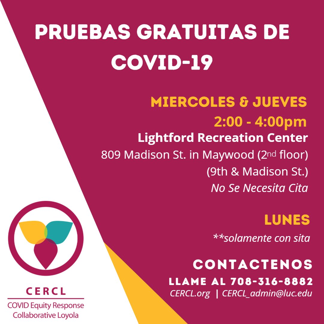CERCLoyola's tweet photo. ✅Happy New Year 2022🌞
✅Need a COVID-19 test for work or school?
✅CERCL will restart providing FREE PCR tests starting this week on Wed, January 5, and Thurs, January 6, at the Lightford Recreation Center from 2-4PM.
#CERCL #freetesting #gettestedtoknowyourstatus https://t.co/MxhiEghg7V