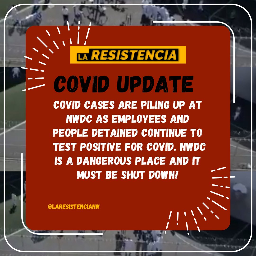 2 more COVID cases at NWDC: 1 GEO employee who last worked at NWDC on 12/23 & was tested on Dec 28 & 1 IHSC employee who last worked at NWDC on 12/22 #FreeThemAll

Covid cases are piling up! NWDC is a dangerous place and it must be shut down!