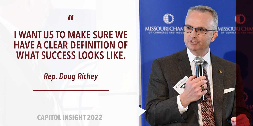 MissouriChamber's tweet photo. Rep. @DougRicheyMO, Chairman of the Subcommittee on Federal Stimulus Spending, details the process for the federal funds coming to Missouri and how important it will be to focus on metrics to track results of investment. #MoCapitolInsight #MoLeg https://t.co/KFtRV6FmDn