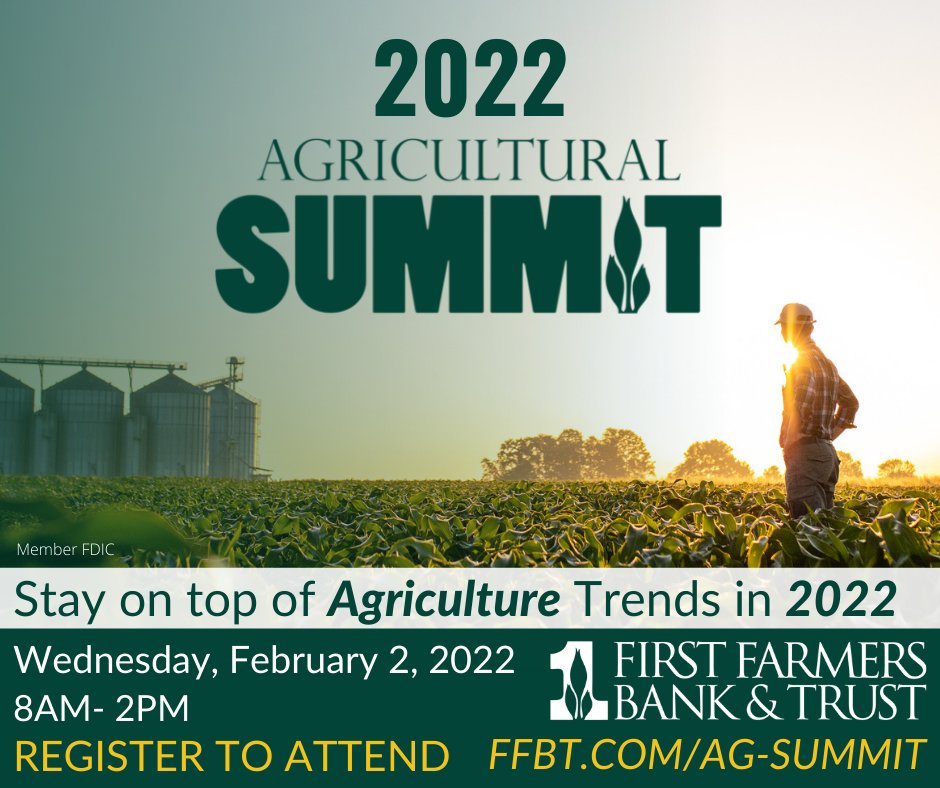 It's almost time for our annual Ag Summit, and you won't want to miss all the great information presented by our speakers!  
Register online today at ffbt.com/ag-summit to expand your knowledge in the agriculture industry!  😁
#AgSummit2022 #AgBusiness #Agriculture